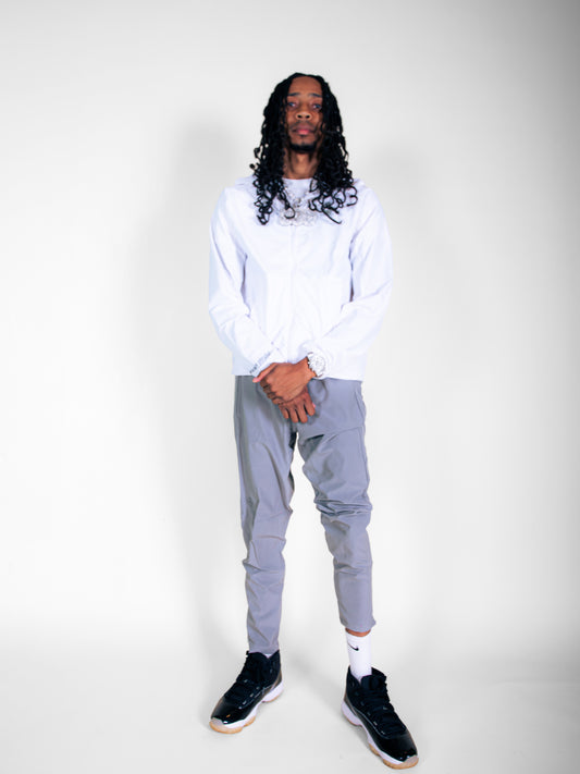 LIGHT GREY & WHITE PANTS RUNNER SET